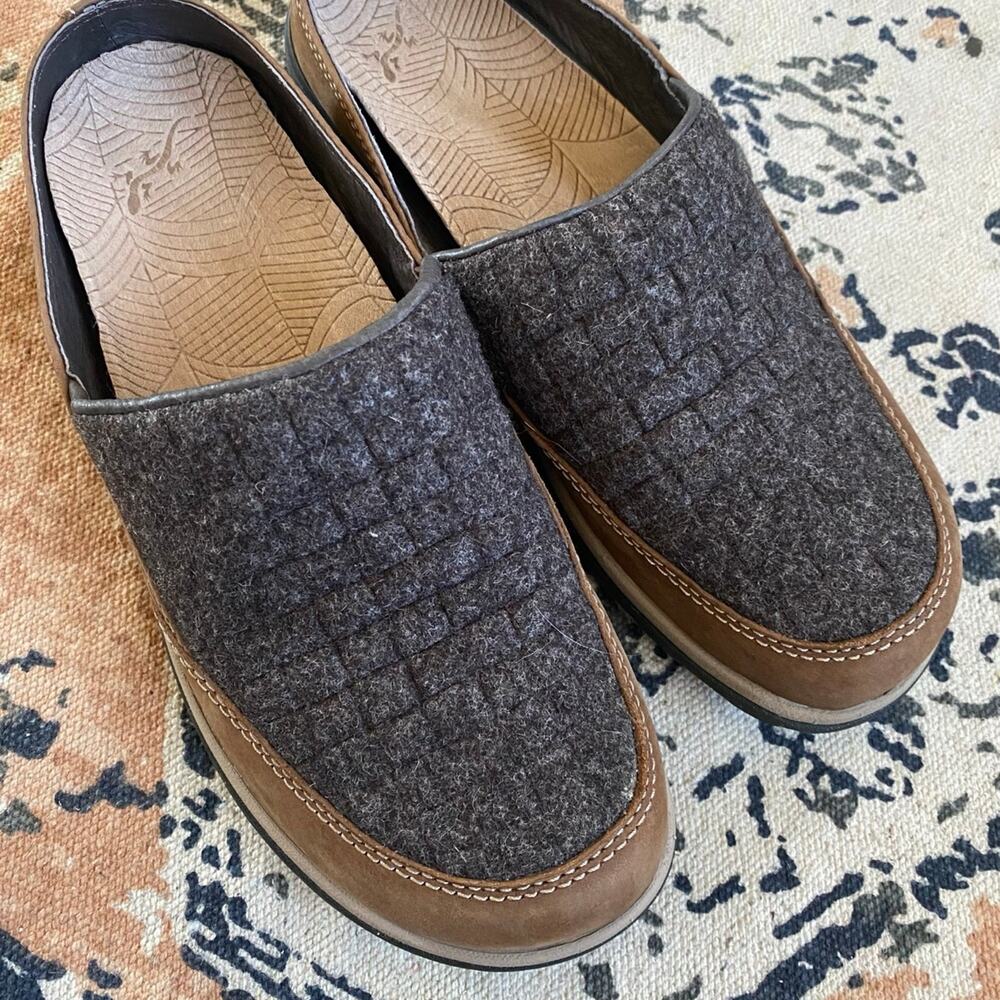 Chaco Java Quinn Mules Gray Wool & Brown Leather Women's 7